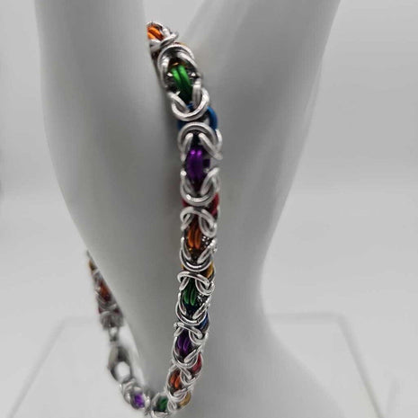 Silver Rainbow Byzantine Bracelet 8.5 inches