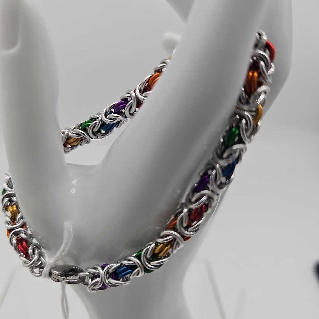 Silver Rainbow Byzantine Bracelet 8.5 inches