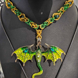 Green Gold Byzantine and Captured Green Bead Necklace with Green Dragon - view 1