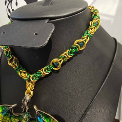 Green Gold Byzantine and Captured Green Bead Necklace with Green Dragon - view 3