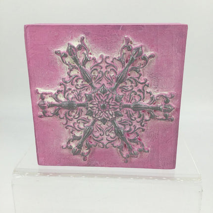 Snowflake on Wood Block-pink