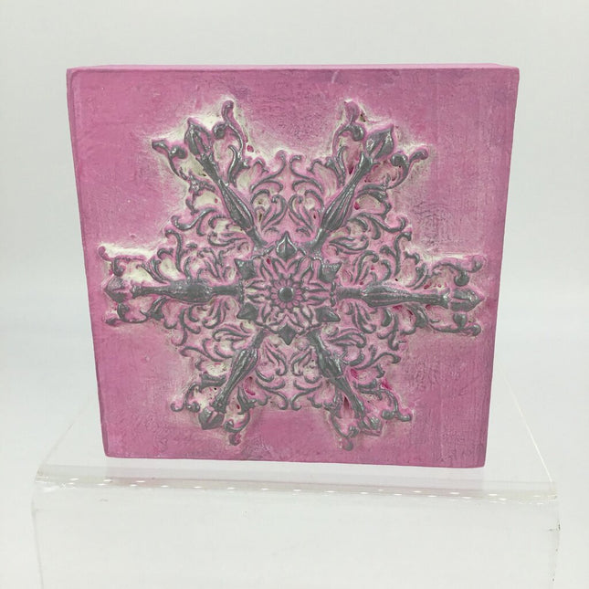 Snowflake on Wood Block-pink