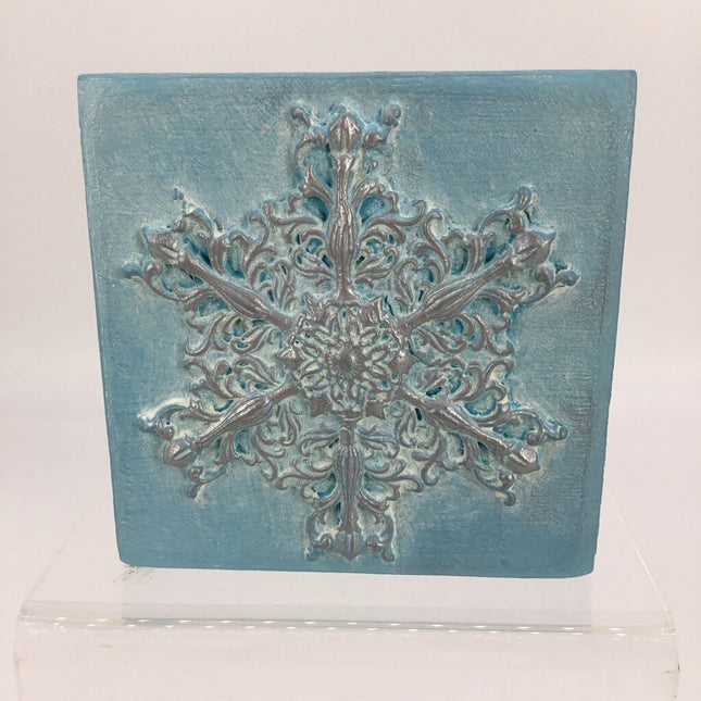 Snowflake on Wood Block-blue