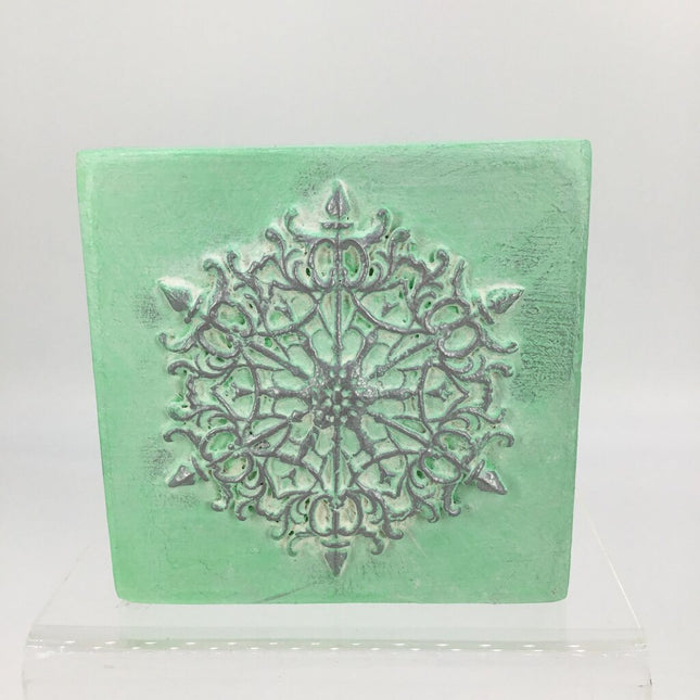 Snowflake on Wood Block-mint green