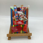 rainbow striped paper with red decor