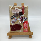 brown paper with white dots, red decor