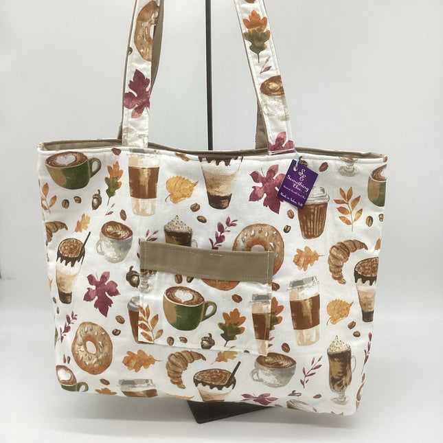 Coffee reversible Tote Bag w/ Tan