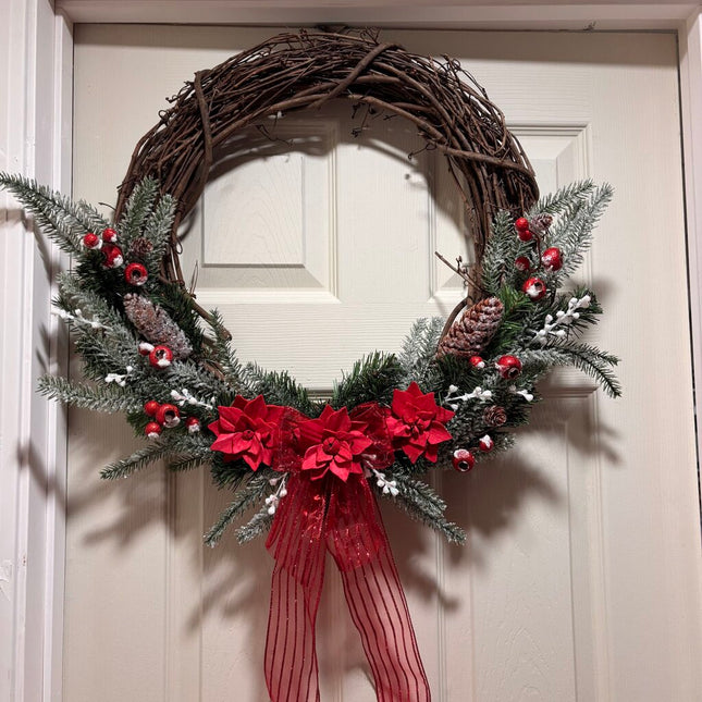 Red Wreath with Sola Wood Flowers