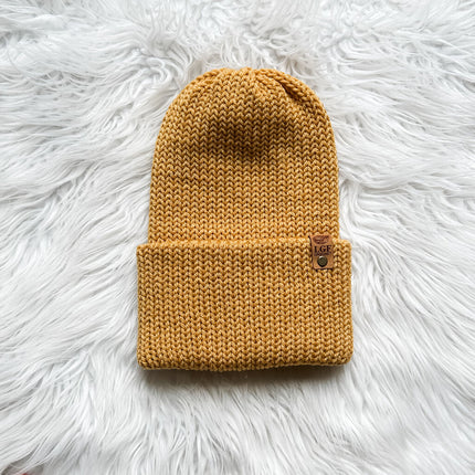 Double Brim Knit Beanie in Mustard