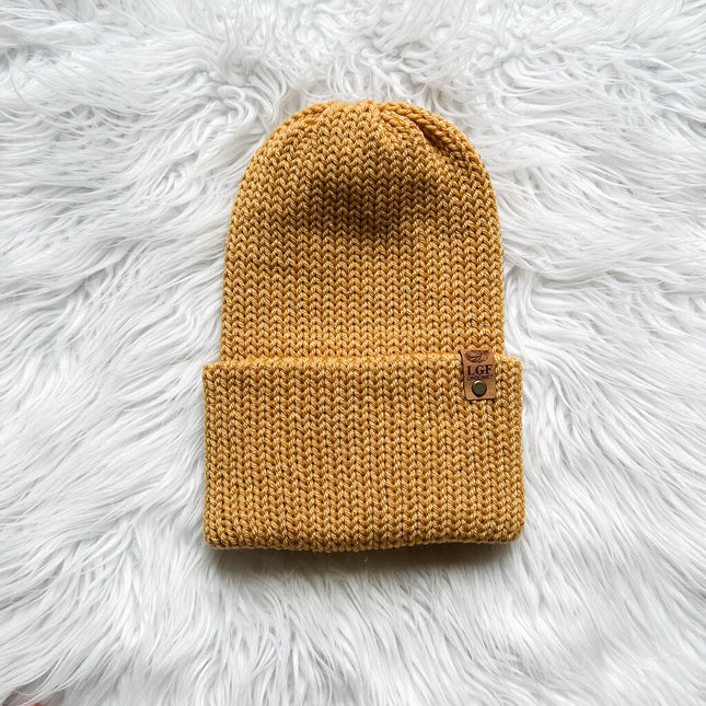 Double Brim Knit Beanie in Mustard