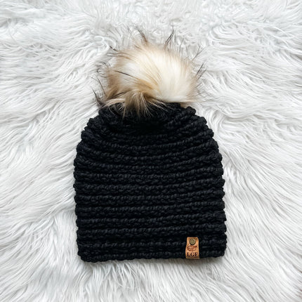 Crochet Pom Beanie in Black