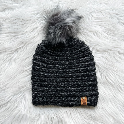 Crochet Pom Beanie in Charcoal