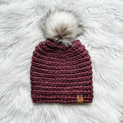 Crochet Pom Beanie in Fig