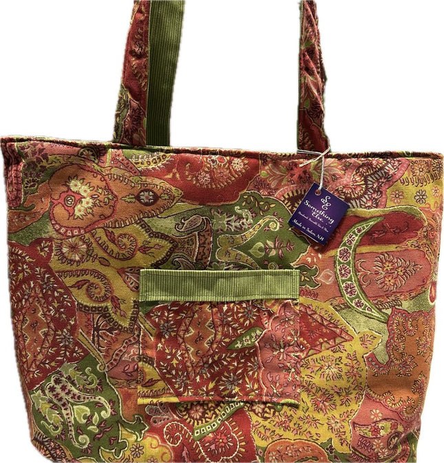 Paisley reversible tote bag w/ green