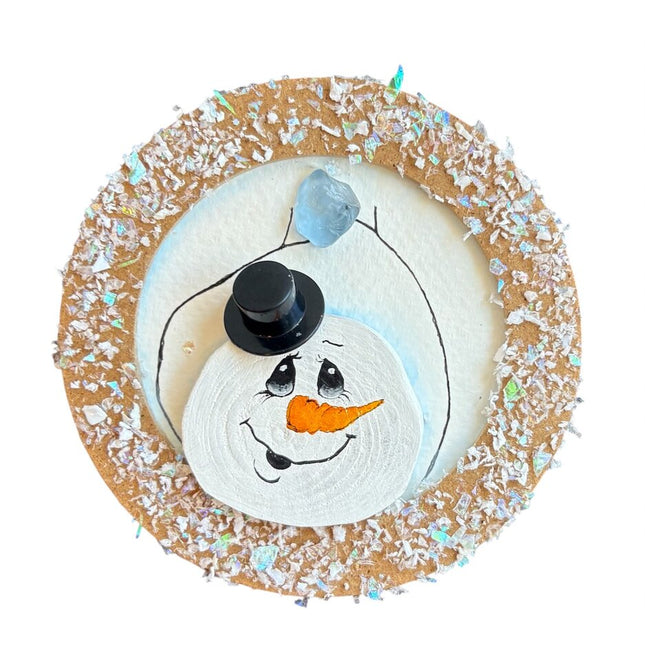 ornament, snowman holding blue ice