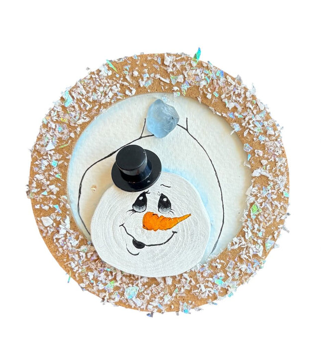 ornament, snowman holding blue ice