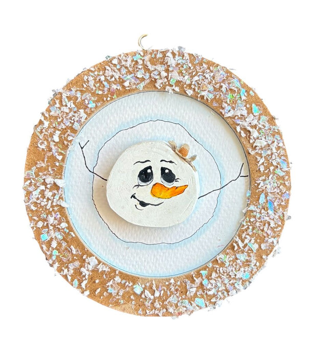 ornament, snowman in center with flower on head