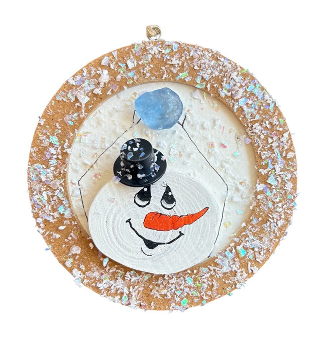 ornament, snowman holding larger blue ice