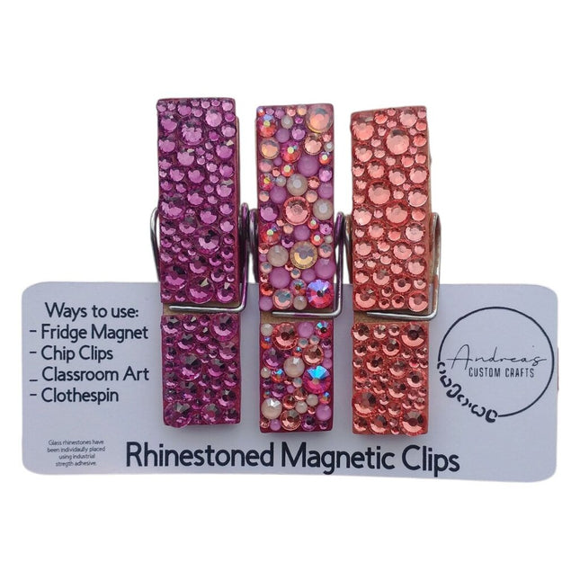 Peachy Pink Rhinestone Magnetic Clip Set of 3