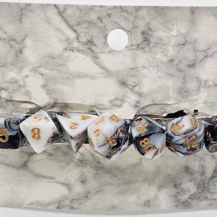 Mini Dice Barrette with Black and White Marble Dice with Gold numbers