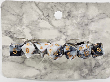 Mini Dice Barrette with Black and White Marble Dice with Gold numbers