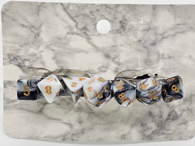 Mini Dice Barrette with Black and White Marble Dice with Gold numbers
