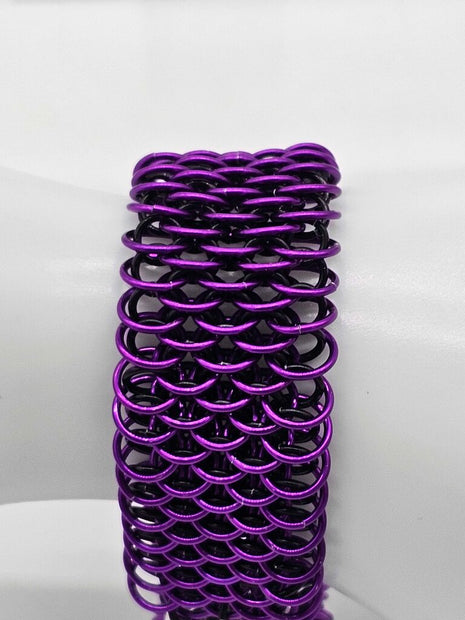 Purple and Black Dragonscale Cuff Bracelet 7.5 inches long