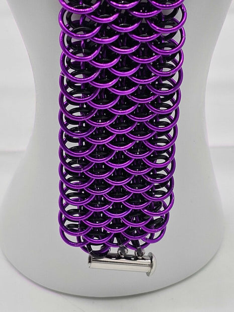 Purple and Black Dragonscale Cuff Bracelet 7.5 inches long
