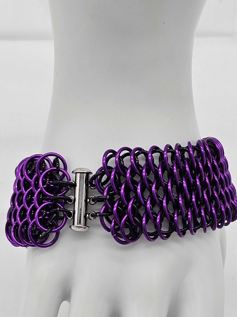 Purple and Black Dragonscale Cuff Bracelet 7.5 inches long