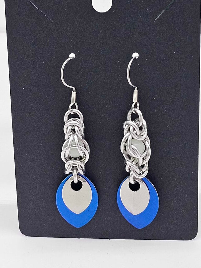 Silver Captured Bead and Blue and Silver Scales Earrings