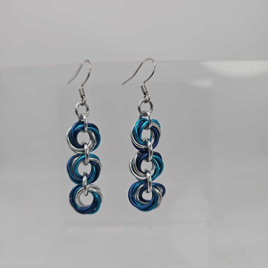 Silver, Turquoise and Blue Triple Mobius Earrings
