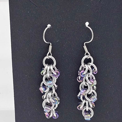 Beaded iridescent purple shaggy loop earrings