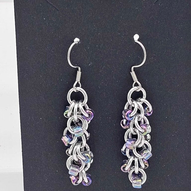 Beaded iridescent purple shaggy loop earrings