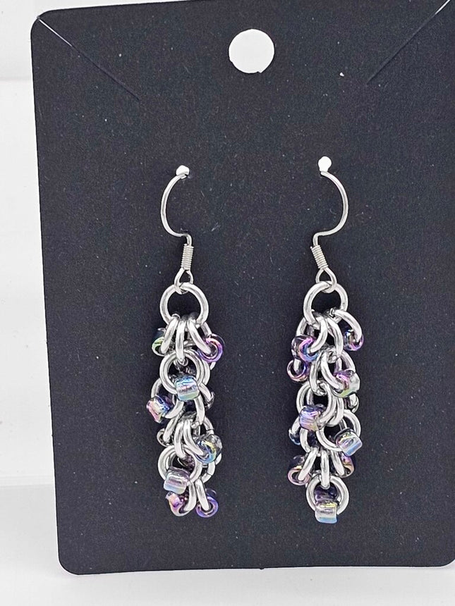 Beaded iridescent purple shaggy loop earrings