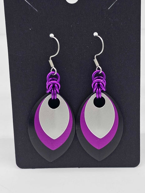 Black, Purple, Silver Scale Earrings