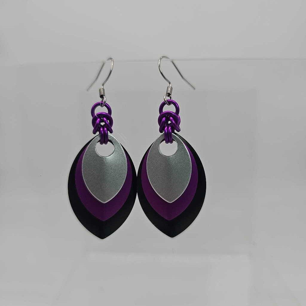 Black, Purple, Silver Scale Earrings
