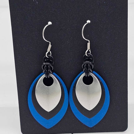 Blue, Black, Silver Scale Earrings