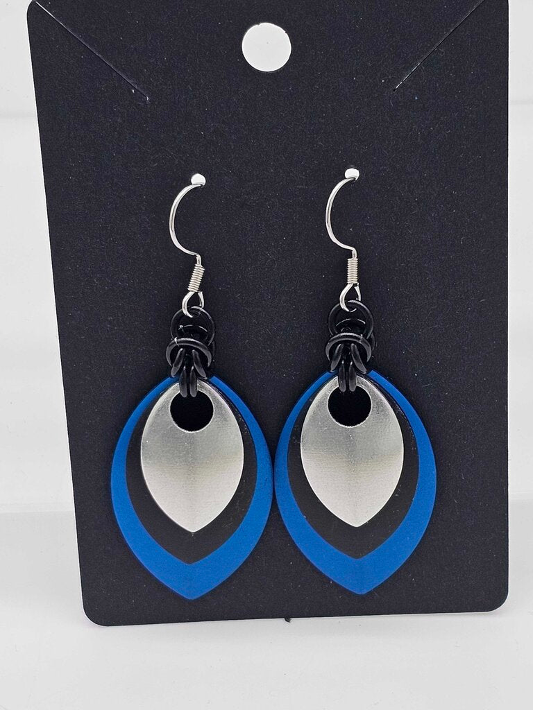 Blue, Black, Silver Scale Earrings