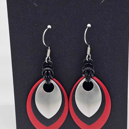 Red, Black, Silver Scale Earrings