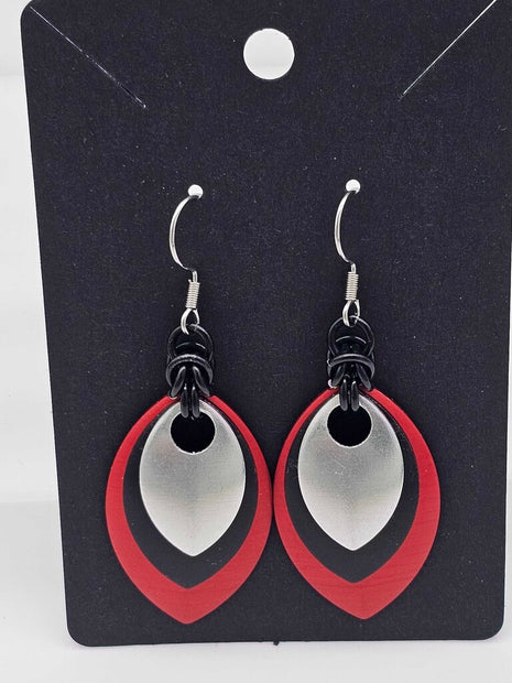 Red, Black, Silver Scale Earrings