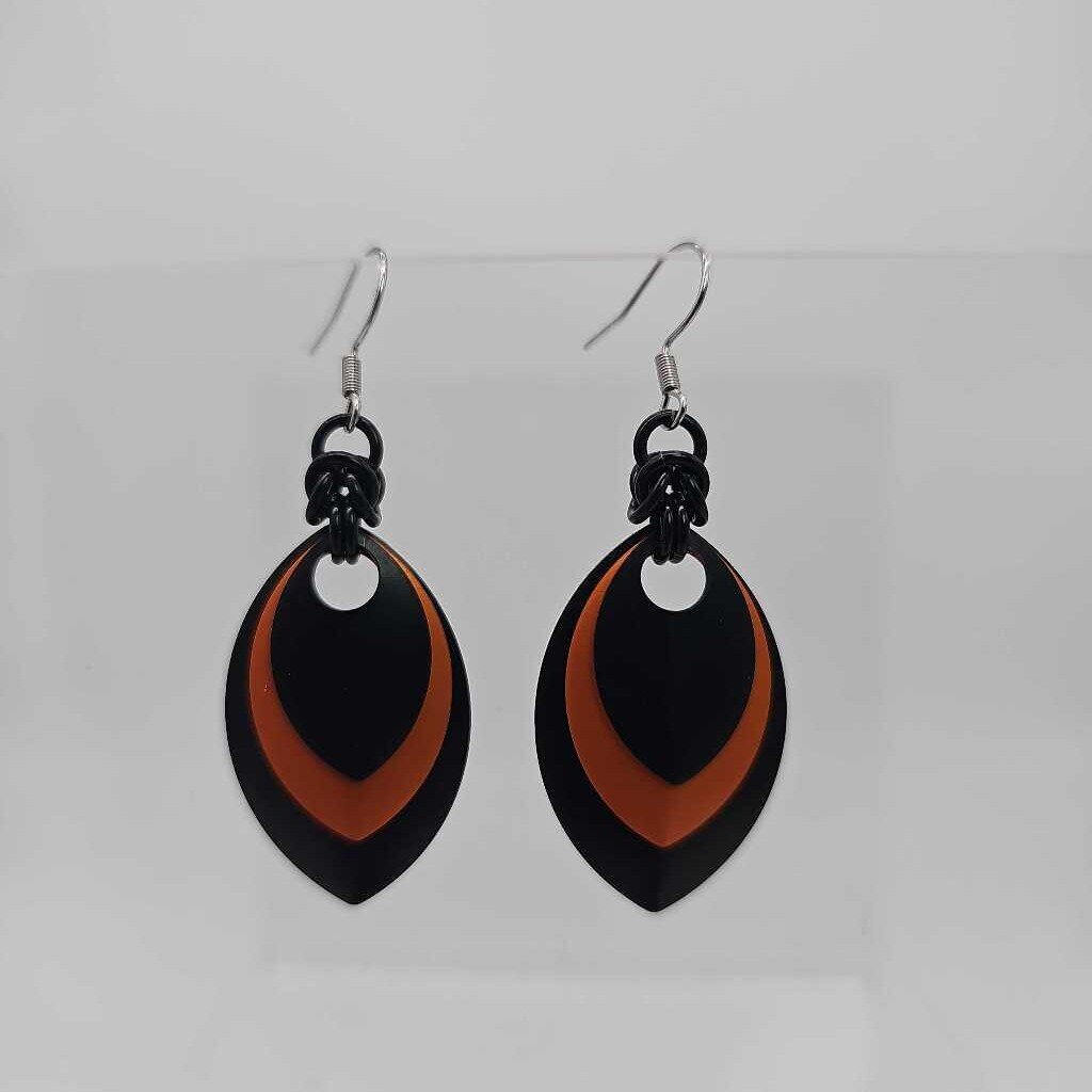 Black, Orange, Black Scale Earrings