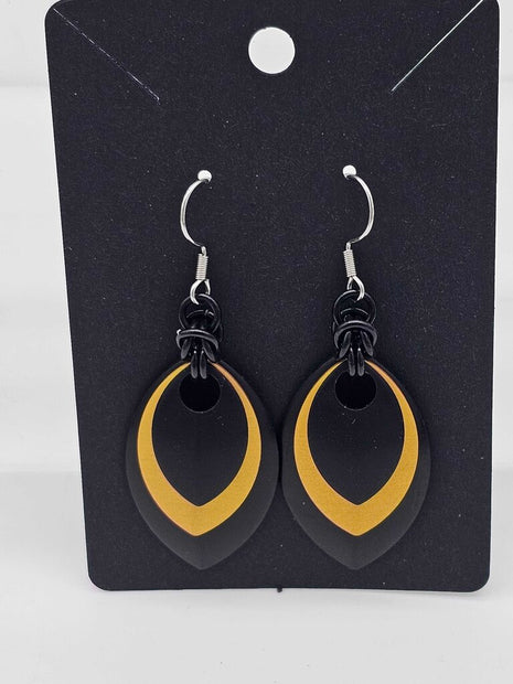 Black, Gold, Black Scale Earrings
