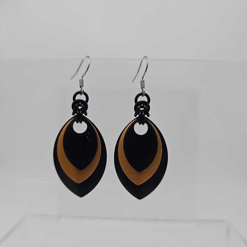 Black, Gold, Black Scale Earrings