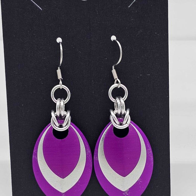 Purple, Silver, Purple Scale Earrings