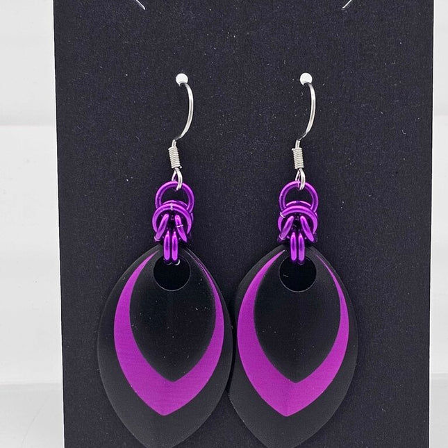 Black, Purple and Black Scale Earrings