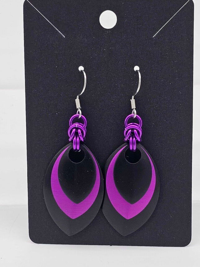 Black, Purple and Black Scale Earrings