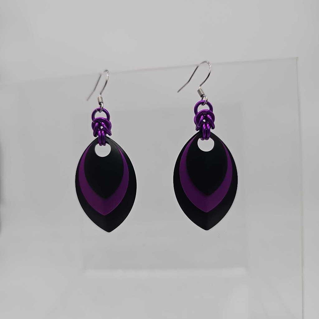 Black, Purple and Black Scale Earrings