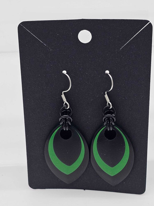 Black, Green and Black Scale Earrings