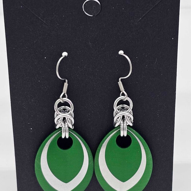 Green, Silver and Green Scale Earrings