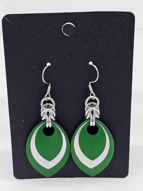 Green, Silver and Green Scale Earrings